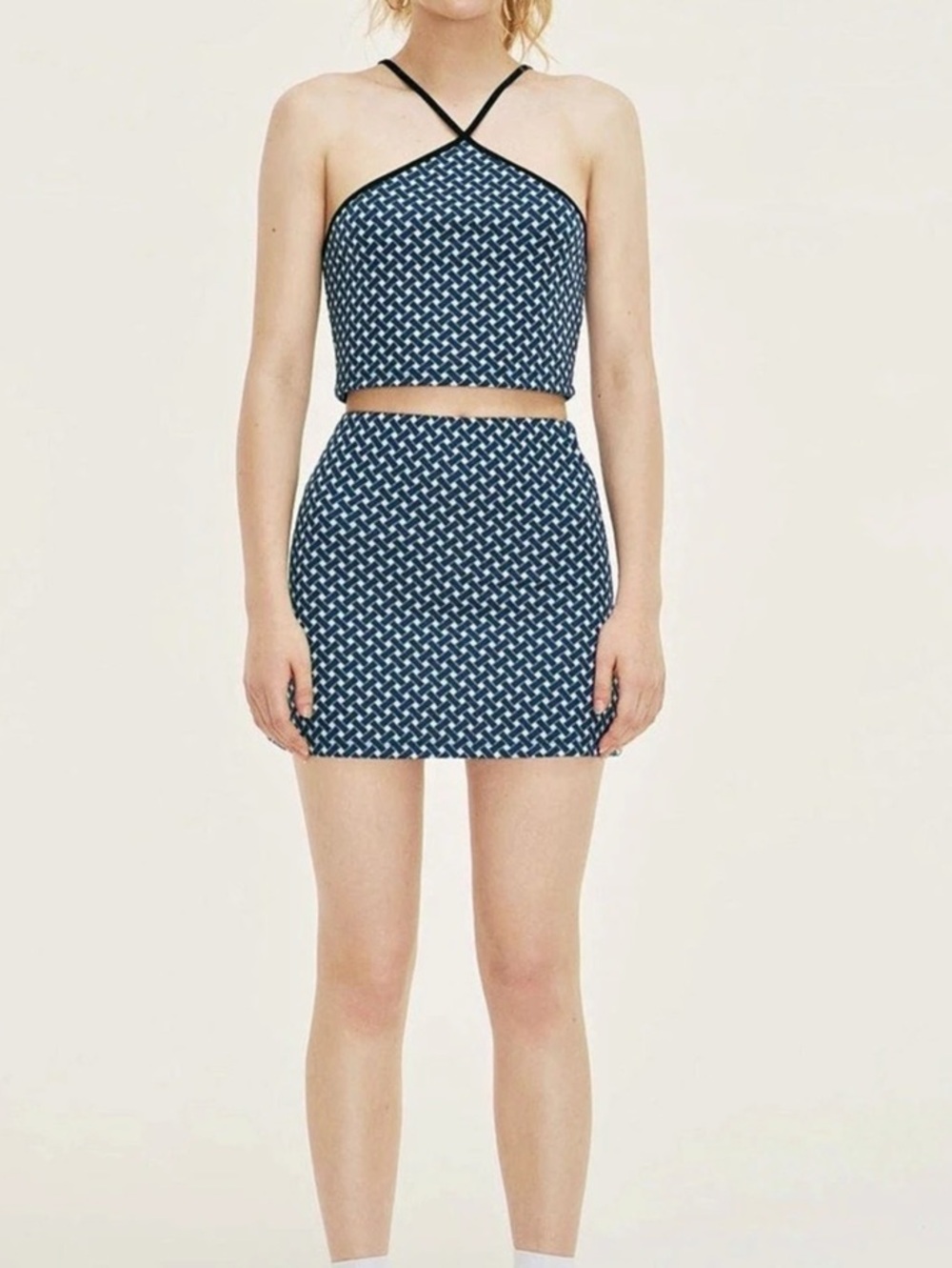 ZARA Geometric Two-Piece Set in Blue & White Like New